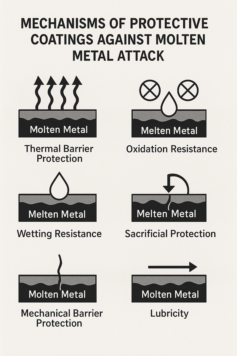 Mechanisms of Protective Coatings Against Molten Metal Attack